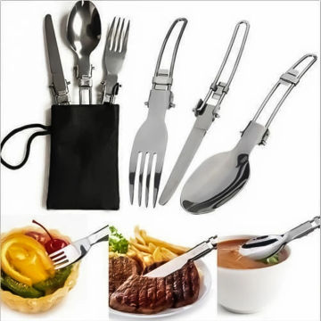 3pcs/set Outdoor Camping Picnic Tableware Dinnerware Portable Stainless Steel Foldable Spoon Fork Steak Knife Set Travel Cutlery