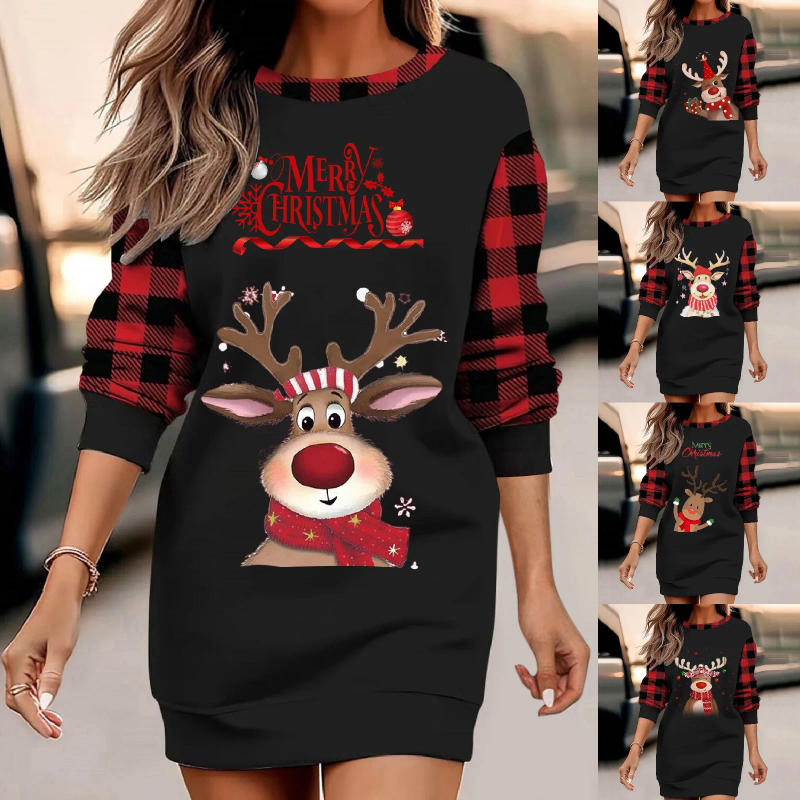 Description Picture 2 of itemDresses For Women 2023 Merry Christmas Dress Long Sleeve Crew Neck Printed Sweatshirt Dress Women'S Evening Dress