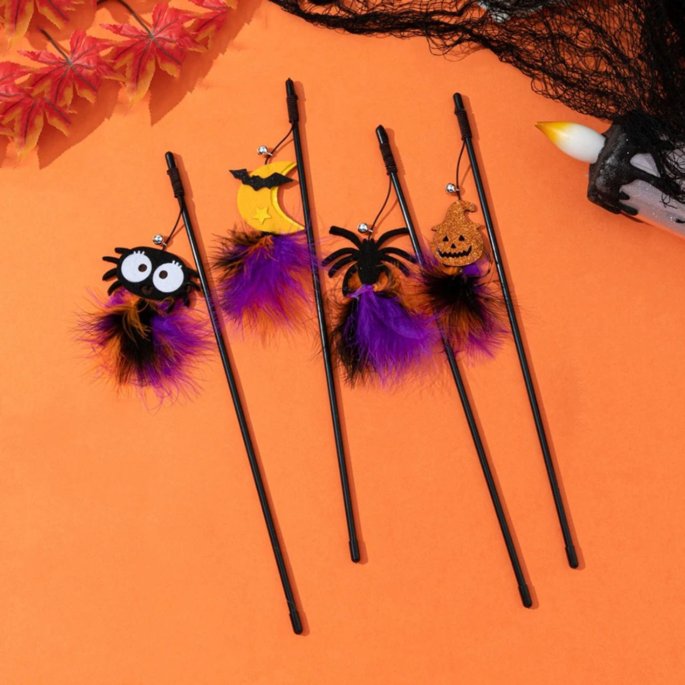 Description Picture 2 of itemCat Interactive Toy Halloween Feather Teaser Stick Wand Pet Feather Bell Refill Replacement Catcher Product for Cat Exercise