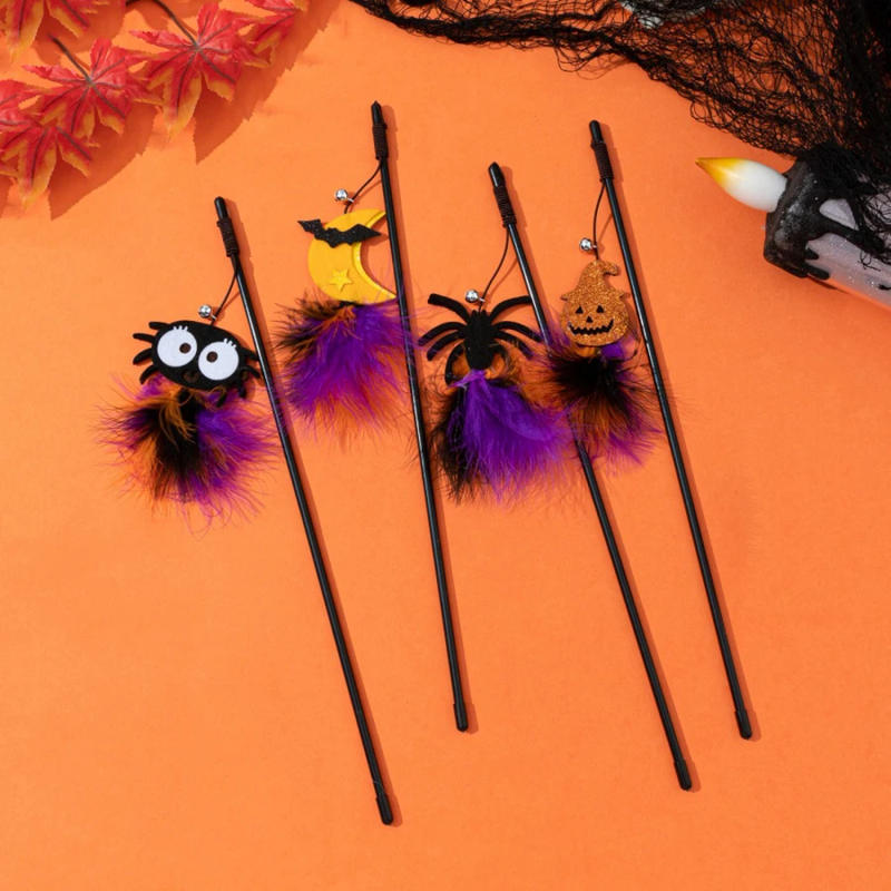Description Picture 2 of itemCat Interactive Toy Halloween Feather Teaser Stick Wand Pet Feather Bell Refill Replacement Catcher Product for Cat Exercise