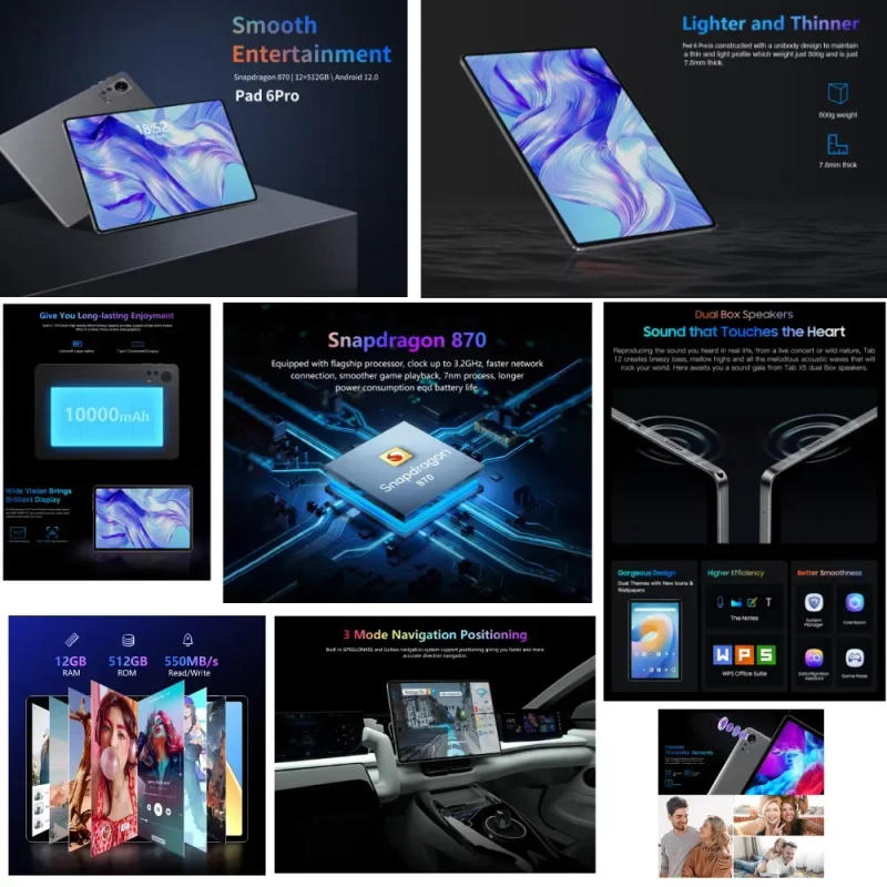 Description Picture 3 of item2023 Original Global Version Pad 6 Pro Tablet Snapdragon 870 Android 12 12GB+512GB Tablets PC 5G Dual SIM Card WIFI HD 4K Mi Tab