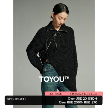 Toyouth Women Knitwear 2023 Winter Long Sleeves High Collar Loose Sweater Chinese Buckle Ribbon Diagonal Placket Fashion Coat