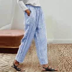 Women Pants Women Striped Harem Pants Versatile Women's Vertical Striped Harem Pants Comfy Mid-rise Trousers with for Streetwear