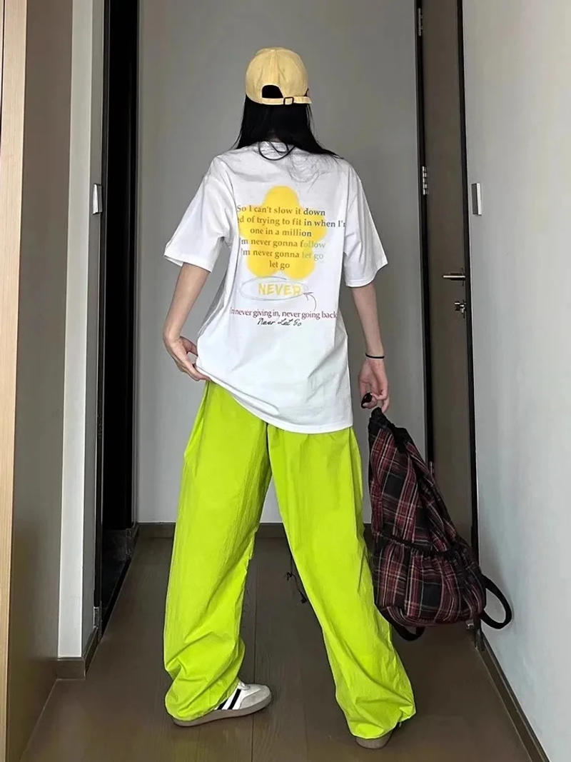 Description Picture 3 of itemDeeptown Y2K Green Parachute Pants Women Oversized Korean Style Wide Leg Track Trousers Streetwear Harajuku Hip Hop Sweatpants
