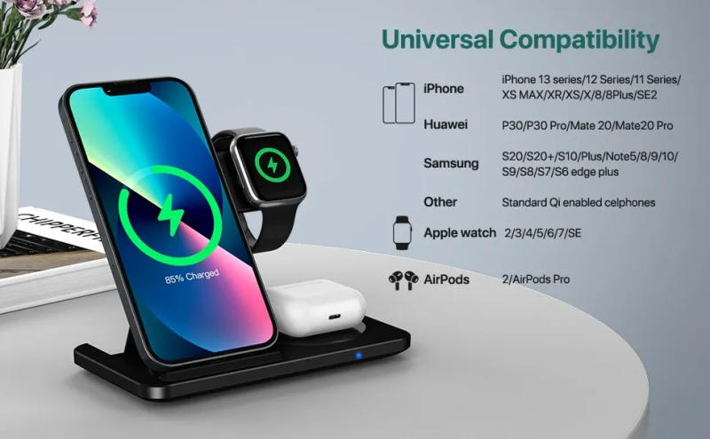 Description Picture 3 of item3 in 1 Wireless Charger Stand Pad For iPhone 14 13 12 11 X Max Foldable Fast Charging Station Dock For IWatch 8 7 SE AirPods Pro