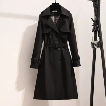 2023 Elegant Trench Coat for Women Korean Fashion Winter Clothes Women Double Breasted with Belt Casual Jackets Solid Long Coat