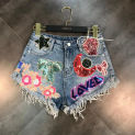 DEAT 2023  New Arrivals Moon Stars Sequins Embroidery Tassel Patch Raw Denim Shorts Female Fashion Temperament Tide Women ME670