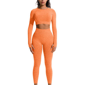 New Autumn And Winter Yoga Suit Women's Long-Sleeved Seamless High-Waisted Trousers Peach Hip Fitness Suit