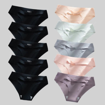 Giczi 10PCS/Set Seamless Women's Panties Solid Color Silk Satin Underwear Breathable Comfortable Briefs Sexy Lingerie Cozy Panty