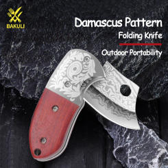 BAKULI Damas pattern folding knife, fruit knife, mini portable knife, outdoor cutting knife, high hardness sharp knife