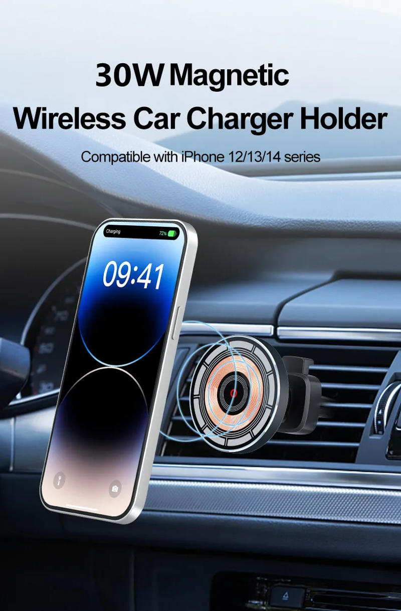 Description Picture 2 of item30W Magnetic Car Wireless Charger Air Vent Car Phone Holder Stand for iPhone 14 13 12 Pro Max Car Mount Fast Charging Station