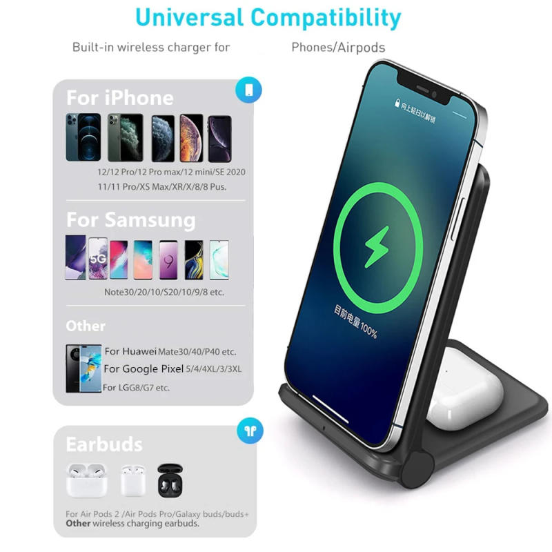Description Picture 4 of item25W Fast Wireless Charger 2 in 1 Charging Dock Station For iPhone 14 13 12 11 XS MAX XR X 8 AirPods 3 Pro Samsung S22 S21 S20