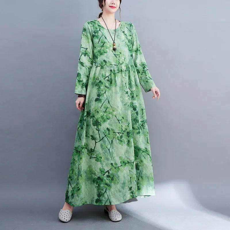Description Picture 6 of itemlong sleeve oversized cotton vintage floral dresses for women casual loose spring summer autumn dress elegant clothing 2023