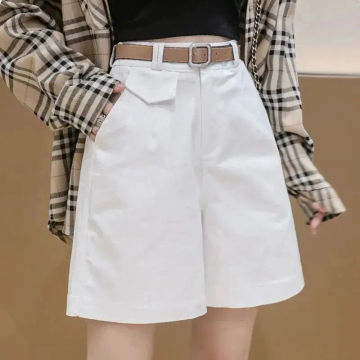 Belt Cargo Shorts 2023 New Summer Casual High Waist Black White Short Pants Fermale Lloose A-line Wide Leg Shorts Women S-3xl