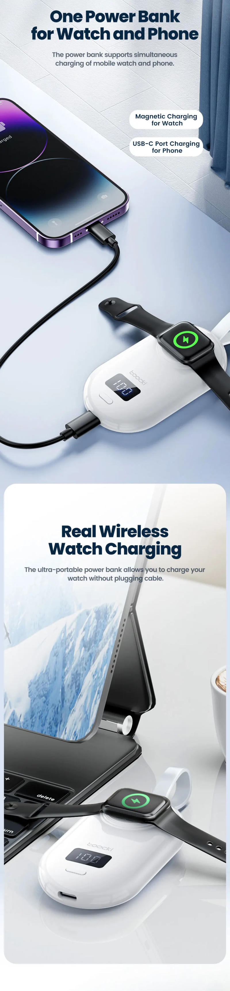 Description Picture 3 of itemToocki Portable Wireless Charger For Apple Watch 7 SE Display 2500mAh Charger For Watch Series 7 SE 6 5 4 Charging Dock Station