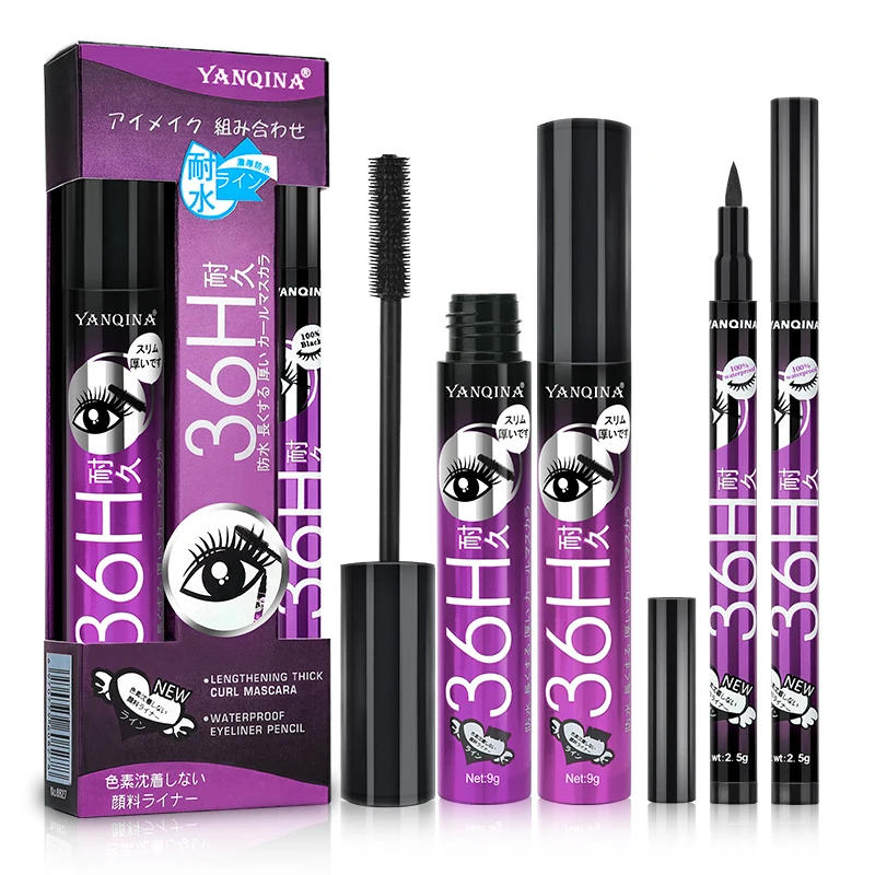 Description Picture 3 of item1/2PCS Smudge-proof Mascara Liquid Eyeliner Set Eye Lashes Makeups Black Smooth Waterproof 3D Fiber Lengthening Volume Cosmetic