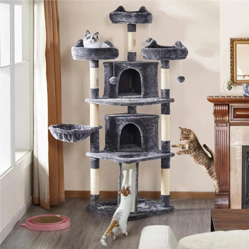 Description Picture 5 of itemLarge Cat Tree Plush Tower with Caves Condos Platforms Scratching Board,Cat climbing frame， Dark Gray