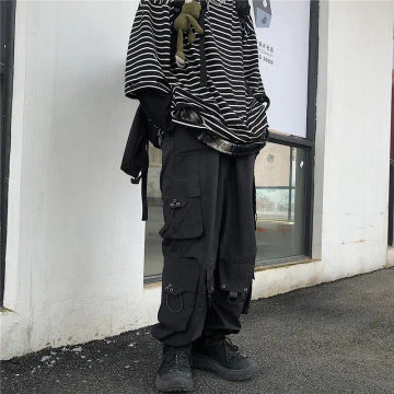 Streetwear Black Cargo Pants Women Hip Hop Punk Oversize Wide Leg Trousers Female Techwear Korean Style Joggers Men 2023