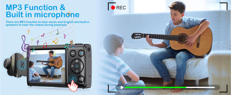 Description Picture 6 of item2.7K Kids Digital Camera For Photography 64MP MP3 Player Compact Video Camera 18X Digital Zoom Vlogging Camera Travel Walkman