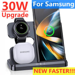 30W 3 in 1 Wireless Charging Station for Samsung S22 S21 Ultra Galaxy Z Flip 4/3 Z Fold 4 Watch 5/4/3 Buds  Fast Charger Stand