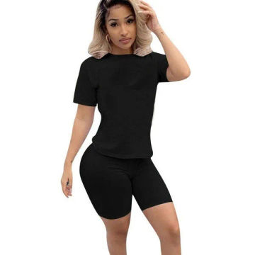 Casual Tracksuit Women Two Piece Set Summer T-Shirts And Shorts sets Solid Color Print Short Sleeve Top Tees Female Suits S-4XL