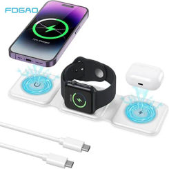 15W 3 in 1 Foldable Magnetic Wireless Charger for iPhone 15 14 13 12 11 8 XR Fast Charging Dock Station For iWatch 8 Airpods Pro