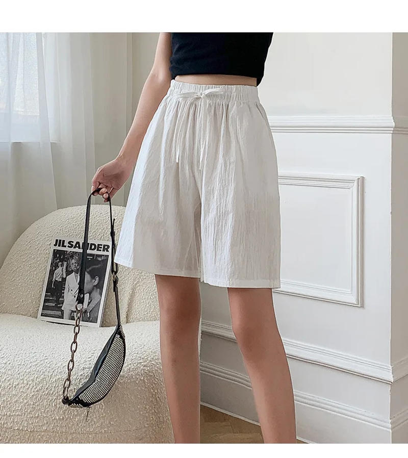 Description Picture 5 of itemWomen shorts 2022 Summer Casual Solid Cotton Linen shorts high waist loose shorts for girls Soft Cool female shorts M-3XL