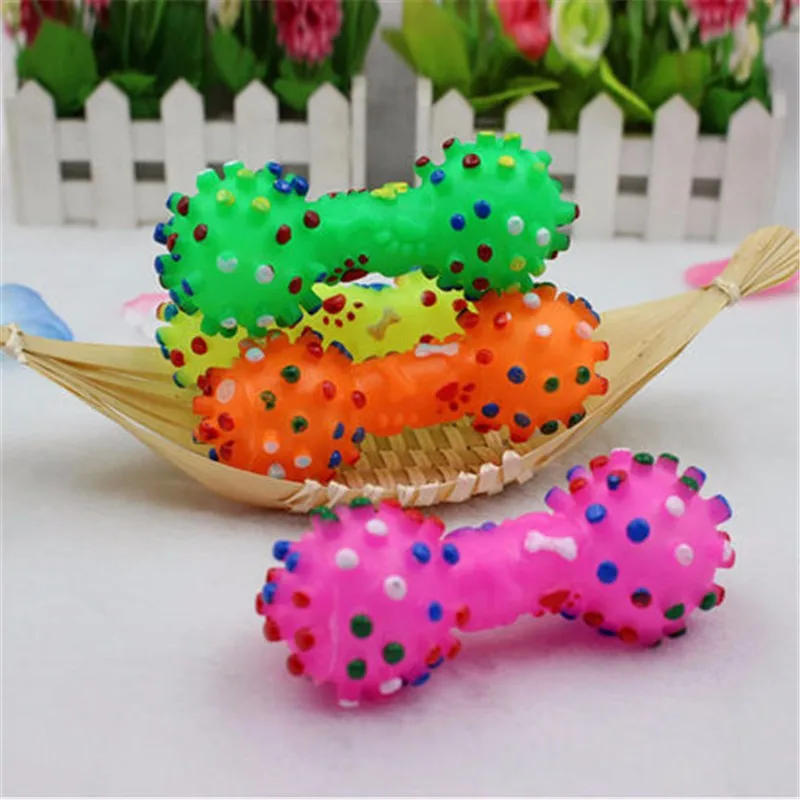 Description Picture 5 of item1pcs Pet Dog Cat Puppy Sound Polka Dot Squeaky Toy Rubber Dumbbell Chewing Funny Toy