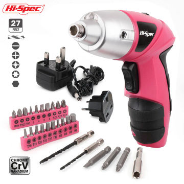 Hi-Spec Pink 4.8V Cordless Electric Screwdriver Wireless Cordless Drill Driver Battery Screwdriver Gun Power Tool with LED Light