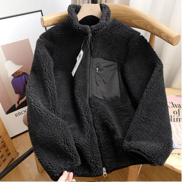 Couple's Autumn/Winter New Zipper Loose Windproof Pocket Jacket Casual Stand Up Collar Warm Lamb Wool Coat Outdoors Running Wear
