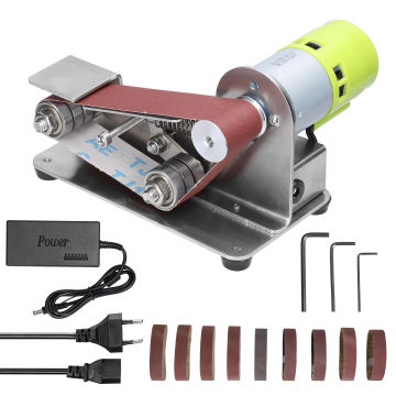 110V/220V Mini Electric Belt Sander DIY Polishing Grinding Machine Cutter Edges Sharpener Multifunctional Grinder 10PCS Belt