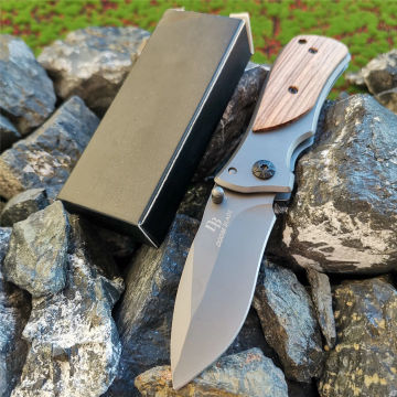 Mini Knives 57HRC Folding Tactical Knife Wood Handle Portable Titanium Pocket Knives Utility Survival Rescue Tools