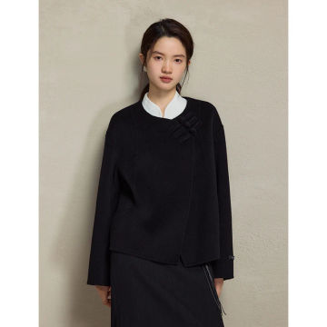 ZIQIAO New Chinese Style 100% Wool Double-sided Woolen Coat for Women 2023 New Winter Short Round Neck Woolen Coat Female