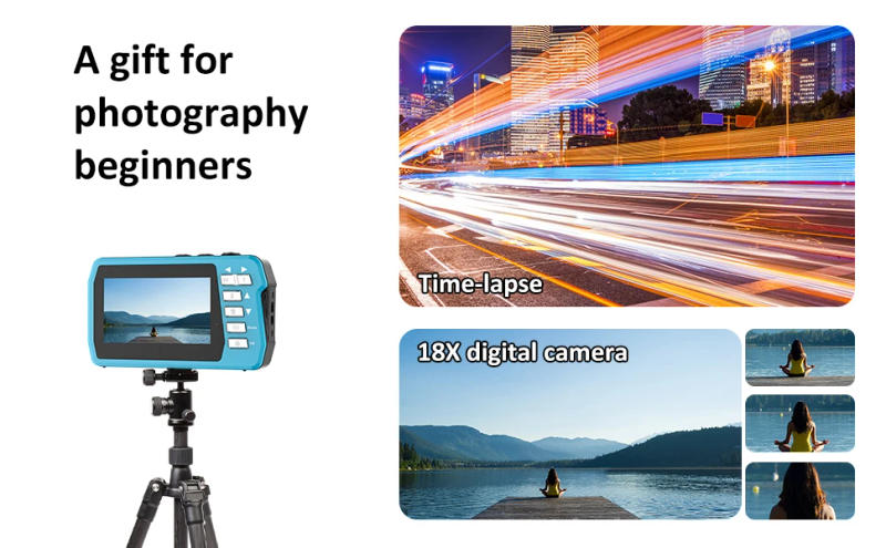 Description Picture 5 of item4K Underwater Digital Camera Video Recorder 56mp Anti Shake Selfie IPS Dual Screens 10FT Waterproof For Snorkeling Swimming