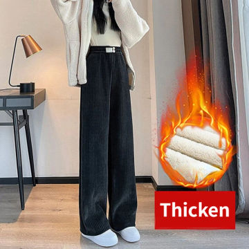 MEXZT Thicken Plush Wide Leg Pants Women S-4Xl Fleece Warm Baggy Trousers Streetwear Vintage Oversized Plus Velvet Casual Pants