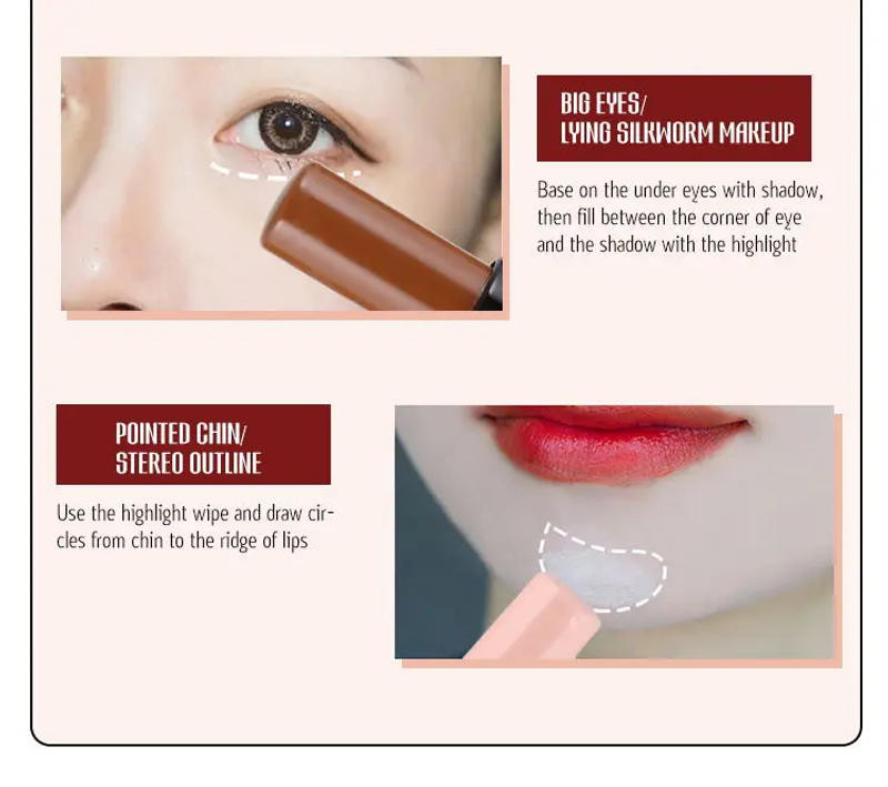 Description Picture 4 of item2 In 1 Matte Highlighter Contouring Stick Lasting Waterproof Non-stick Smooth Face Contour Shadow Highlight Concealer Cosmetics