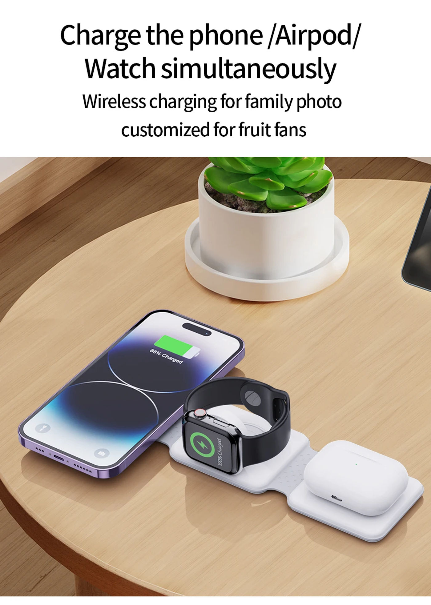 Description Picture 6 of item3 in 1 Foldable Fast Wireless Charger for iPhone 14/Pro/Max/Plus/13/12 Series, AirPods 3/2 Pro, Apple Watch/iWatch Trip Charger