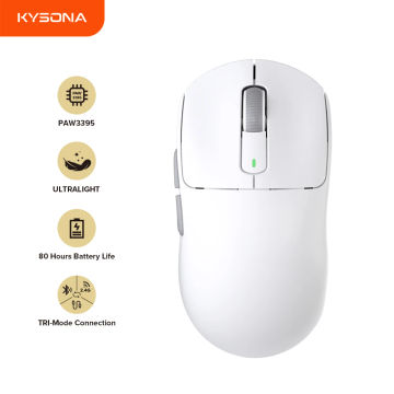 Kysona M600 PAW3395 White Wireless Gaming Esports Mouse 55g 26000DPI 6 Buttons Optical PAM3395 Computer Mice For Laptop PC