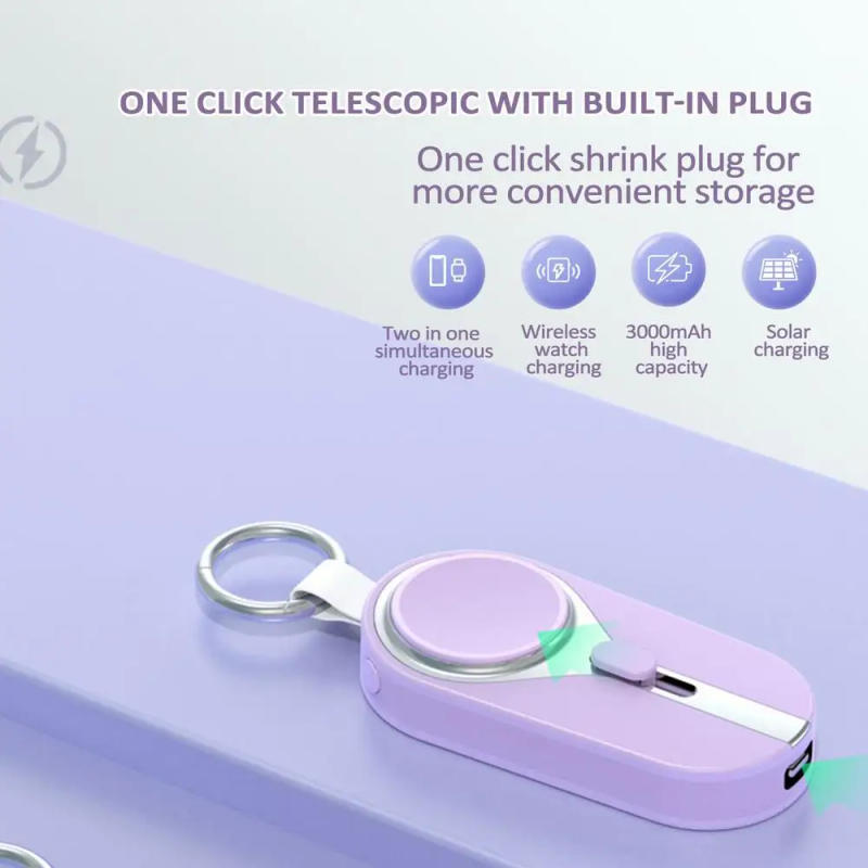 Description Picture 4 of itemSolar Power Bank Wireless Mobile Phone Charger 3000mAh Solar Powered Type C Power Bank Magnetic Smart Watch Charger Keychain