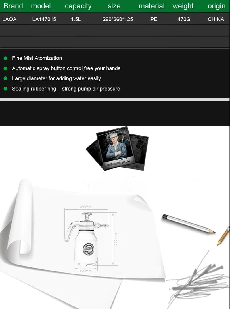 Description Picture 5 of itemLAOA 1.5L 2.0L High Pressure Watering Pot Water Pump Rotating Nozzle  Spray Bottle for Spray Disinfectant Wash Car Garden Tools