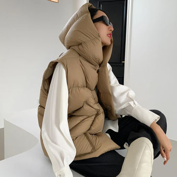 Janveny 90% Ultra Light White Duck Down Women Vest Hooded Winter Thicken Bread Down Jacket Sleeveless Female Loose Gilet Outwear