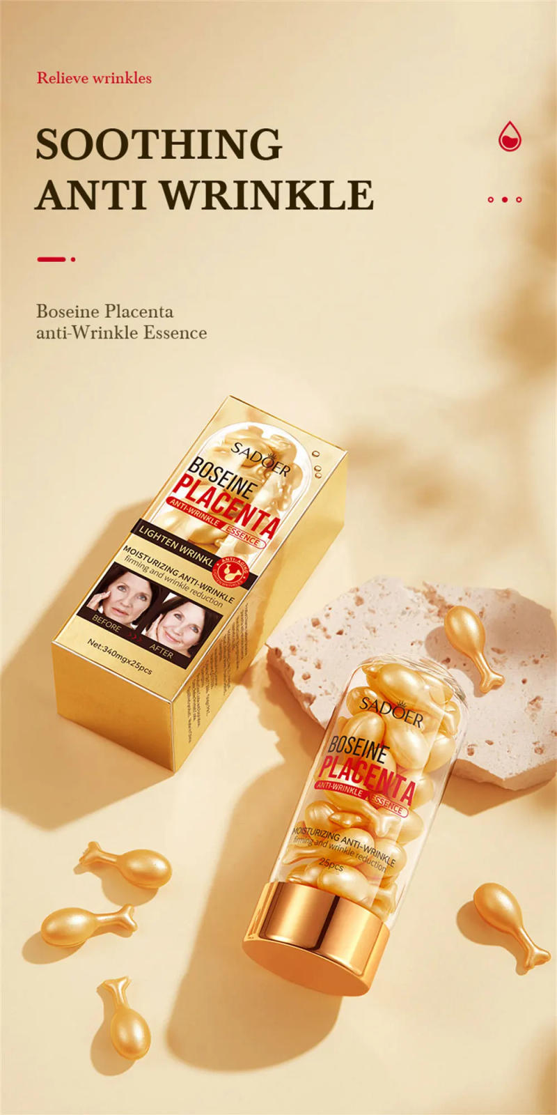 Description Picture 3 of item25-60pcs Placenta Extract Essence Capsule Moisturizing Anti-wrinkle Face Serum Capsule Anti-aging Mild Repair Skin Rejuvenation