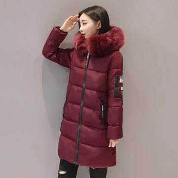 UHYTGF 2023 Winter Women Cold Coat Parkas Mid-length Hooded Padded Women's Jacket Big Fur Collar Warmth Jacket Ladies Outwear