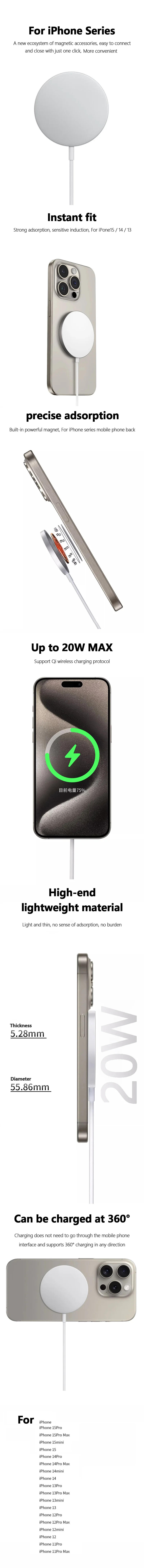 Description Picture 2 of itemOriginal PD20W Magnetic wireless fast charger for Apple iPhone 15 14 13 12 Pro Max X XS 8 USB-C Macsafe mobile phone accessories