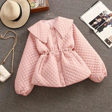 Womens Winter Clothing 2023 Quilted Coat MIDI Style Jackets Warm Parka Peter Pan Collar Coats Loose Sweet Cotton-padded Clothes