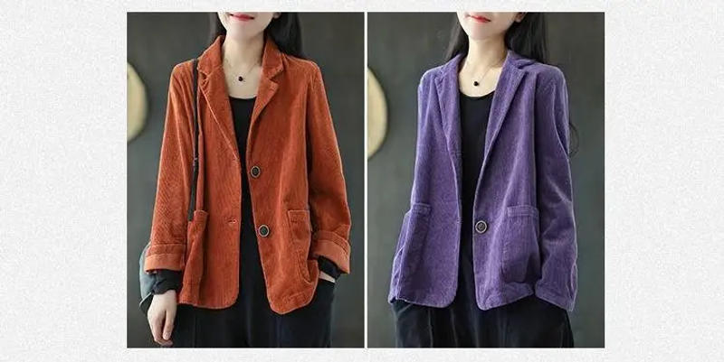 Description Picture 2 of itemBlazers Women Corduroy Jacket Popular Oversized Notched Vintage Pure Harajuku Autumn All-match Retro Outwear Cardigan
