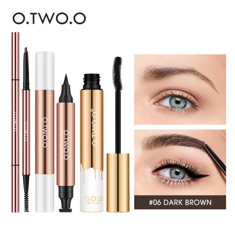 Description Picture 2 of itemO.TWO.O 3pcs Eyes Makeup Kit Black Mascara Ultra-fine Eyebrow Pencil Eyeliner Stamp Waterproof Long-lasting Full Cosmetics Set
