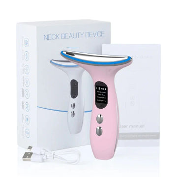 Neck Face Lifting Massager EMS Photon Therapy 3 Colors LED Skin Tighten Anti Wrinkle Hot Compress Massage Double Chin Lift