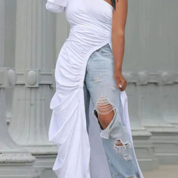 LW Spring Summer Solid Asymmetrical Side Split Stretchy Draped Dress Sexy Plain Party Female Vestidos Maxi Dress