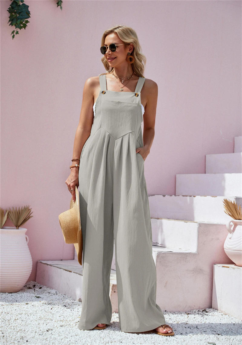 Description Picture 5 of itemWomen Casual Jumpsuits Female Overalls Fashion Solid Fold Button with Pockets